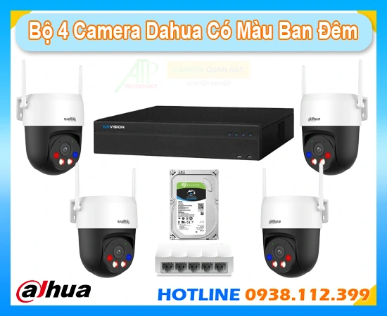 Lắp đặt camera Bộ 4 Camera Dahua DH-P3AS-PV Có Màu Ban Đêm 