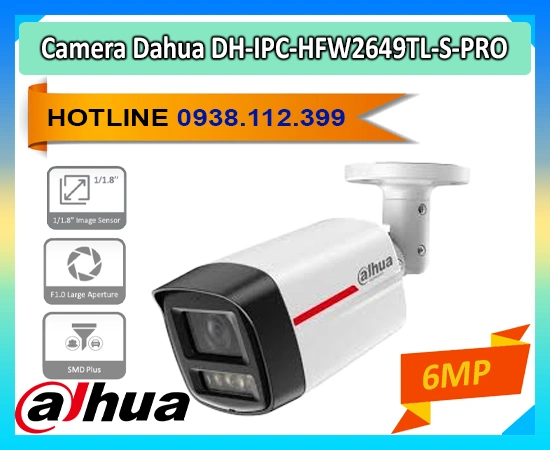 Camera Dahua DH-IPC-HFW2649TL-S-PRO, Camera 6MP có mic Dahua, Camera Starlight Dahua, Camera AI-ISP Dahua 6MP, Camera chống ngược sáng Dahua, Camera thân IP67 Dahua, Camera SMD Plus DH-IPC-HFW2649TL-S-PRO