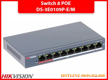 Switch DS-3E0109P-E/M 8 cổng PoE, Switch Hikvision DS-3E0109P-E/M, Bộ chia mạng DS-3E0109P-E/M, Switch DS-3E0109P-E/M cho camera IP, Switch DS-3E0109P-E/M chống sét 6KV, Switch cấp nguồn 300m DS-3E0109P-E/M, Switch 8 PoE DS-3E0109P-E/M giá rẻ

