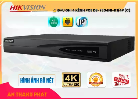 Lắp đặt camera tân phú Đầu Ghi Hikvision DS-7604NI-K1/4P(C)