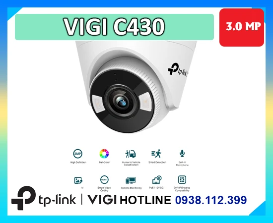 Camera VIGI C430, Camera 3MP VIGI C430, Camera Full-Color VIGI C430, Camera IP VIGI C430, Camera PoE VIGI C430, Camera An Ninh VIGI C430, Camera Giám Sát VIGI C430