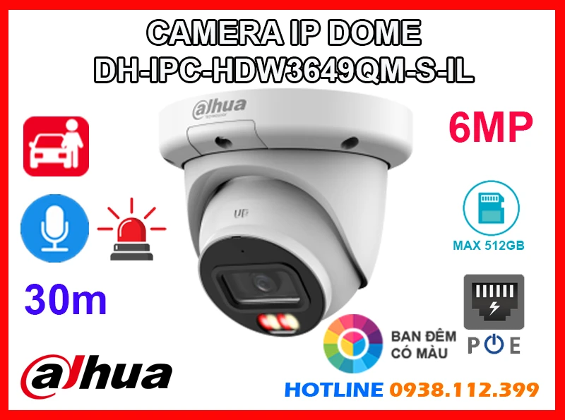 DH-IPC-HDW3649QM-S-IL Camera Ghi Âm (6MP), camera quan sát DH-IPC-HDW3649QM-S-IL, lắp camera DH-IPC-HDW3649QM-S-IL giá rẻ, lắp đặt camera DH-IPC-HDW3649QM-S-IL, camera giám sát DH-IPC-HDW3649QM-S-IL, camera ghi âm DH-IPC-HDW3649QM-S-IL, camera dahua DH-IPC-HDW3649QM-S-IL,