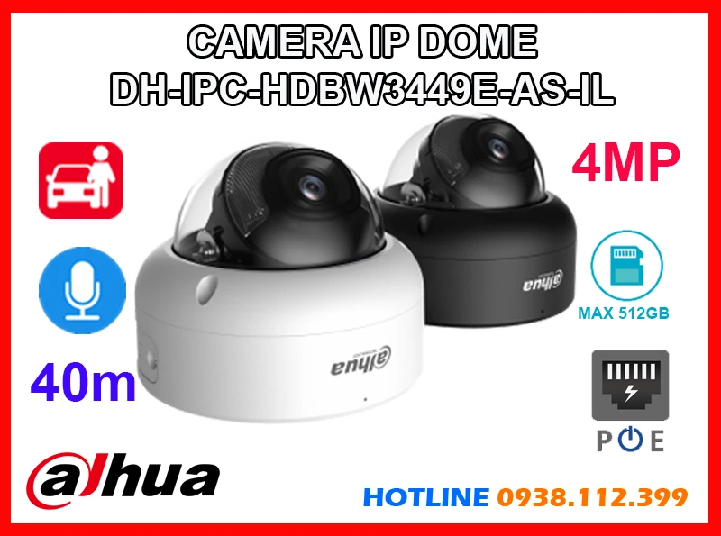 Lắp đặt camera Camera POE DH-IPC-HDBW3449E-AS-IL Dahua