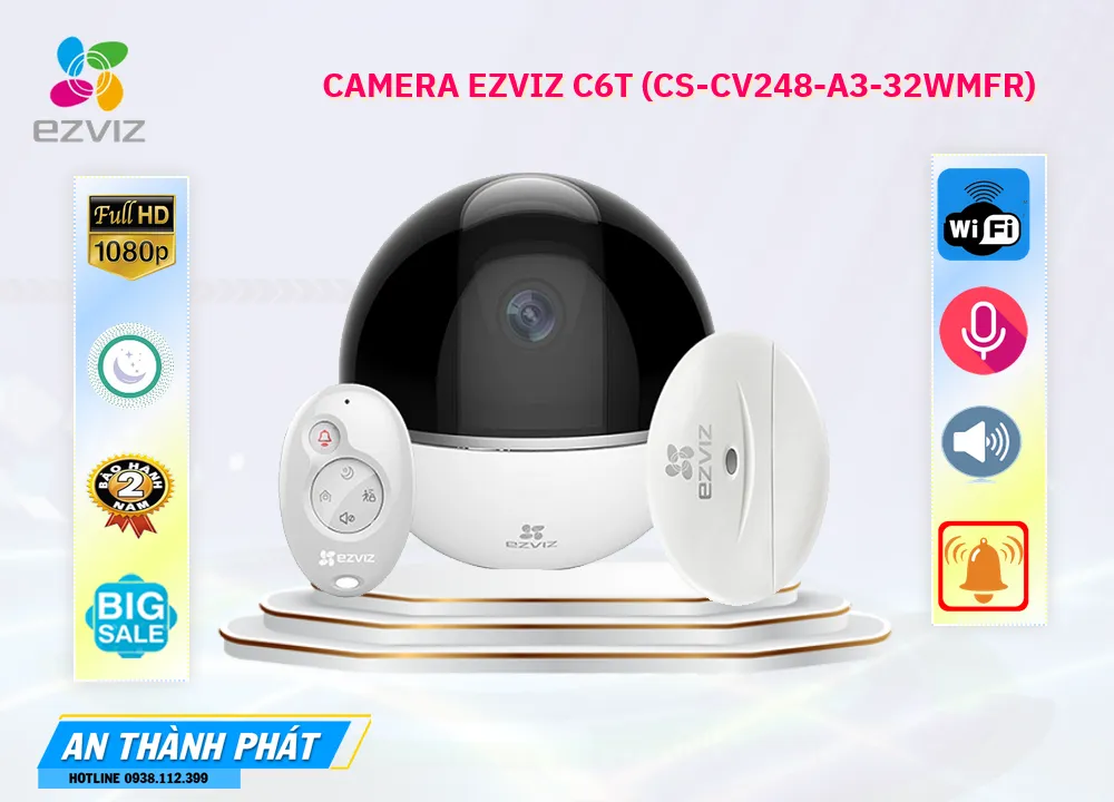 Camera Wifi Ezviz C6T With RF,CS-CV248-A3-32WMFR(APEC)(Bundel) Giá Khuyến Mãi, Wifi CS-CV248-A3-32WMFR(APEC)(Bundel)