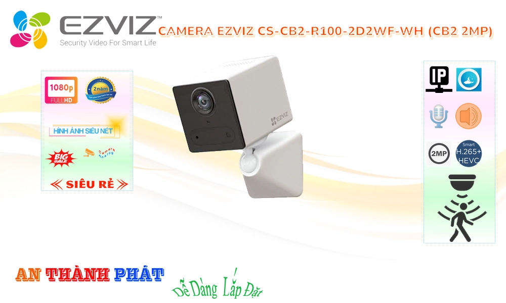 CS-CB2-R100-2D2WF-WH (CB2 2MP) Camera Thiết kế Đẹp Wifi Ezviz