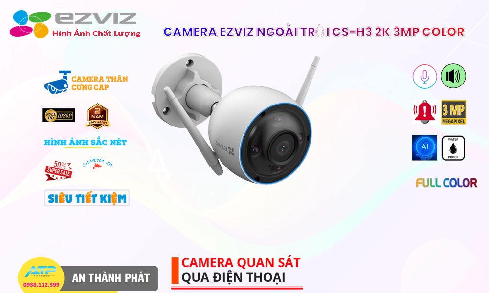 CS-H3 2K 3MP Color Camera IP Wifi Wifi Ezviz Công Nghệ Mới