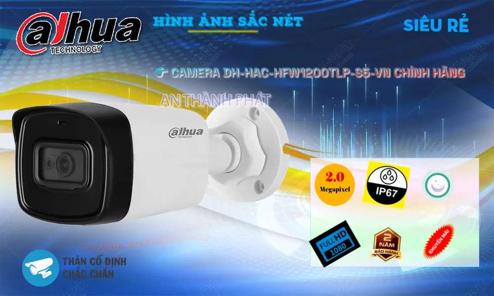 Camera DH-HAC-HFW1200TLP-S5-VN Dahua Thiết kế Đẹp ✔️