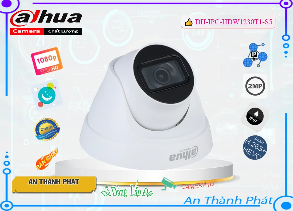 Camera DH-IPC-HDW1230T1-S5 Dahua Thiết kế Đẹp