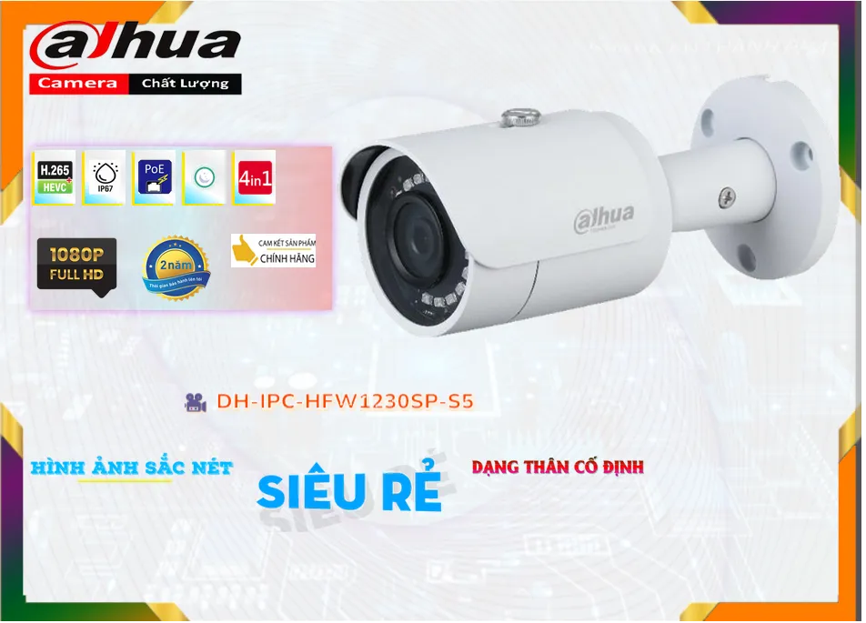 DH IPC HFW1230SP S5,Camera Dahua DH-IPC-HFW1230SP-S5,Chất Lượng DH-IPC-HFW1230SP-S5,Giá Công Nghệ POE