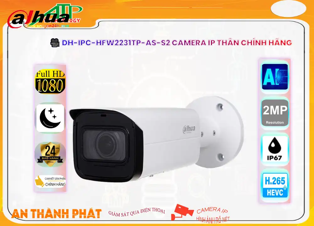 ✪  DH-IPC-HFW2231TP-AS-S2 Dahua Thiết kế Đẹp