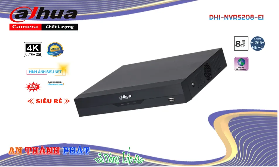 Đầu Ghi Camera DHI-NVR5208-EI Dahua Thiết kế Đẹp