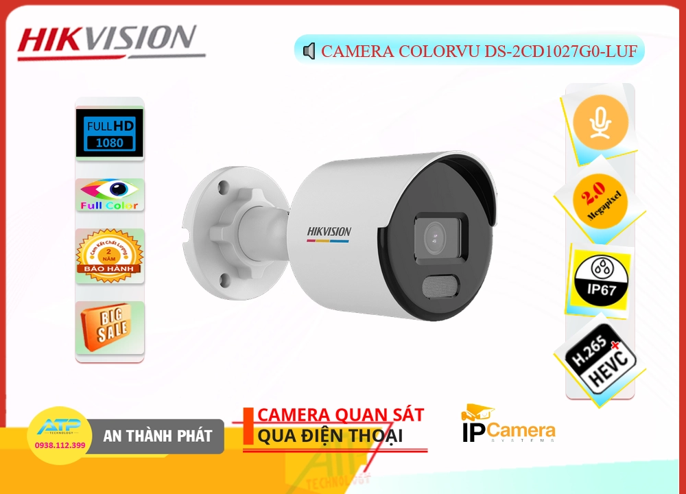 Camera Hikvision DS-2CD1027G0-LUF ✨