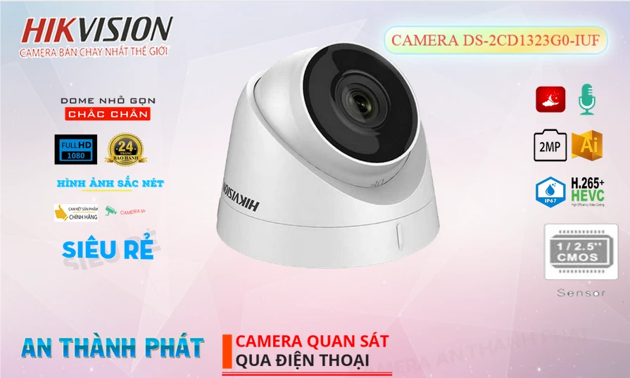 Camera IP 2MP bán cầu Hikvision DS-2CD1323G0-IUF