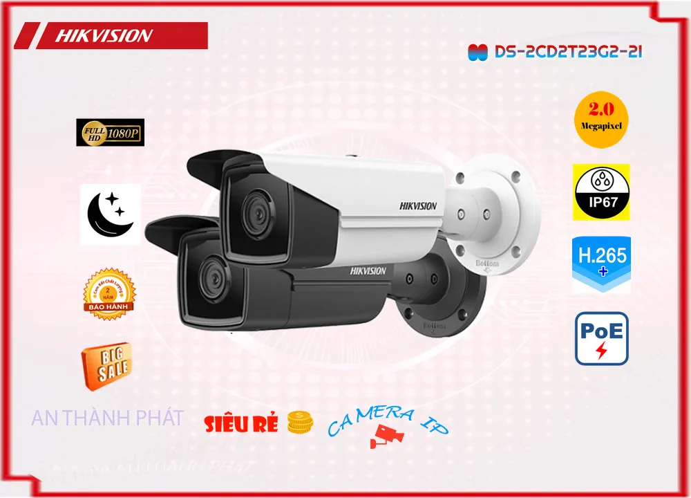 Camera Hikvision DS-2CD2T23G2-2I,DS-2CD2T23G2-2I Giá Khuyến Mãi, Ip POE Sắc Nét DS-2CD2T23G2-2I Giá rẻ,DS-2CD2T23G2-2I