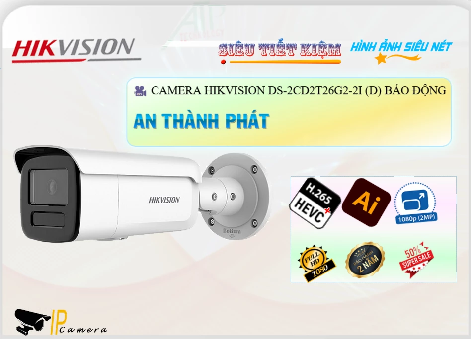 Camera Hikvision DS-2CD2T26G2-2I(D),DS-2CD2T26G2-2I(D) Giá Khuyến Mãi, Cấp Nguồ Qua Dây Mạng DS-2CD2T26G2-2I(D) Giá