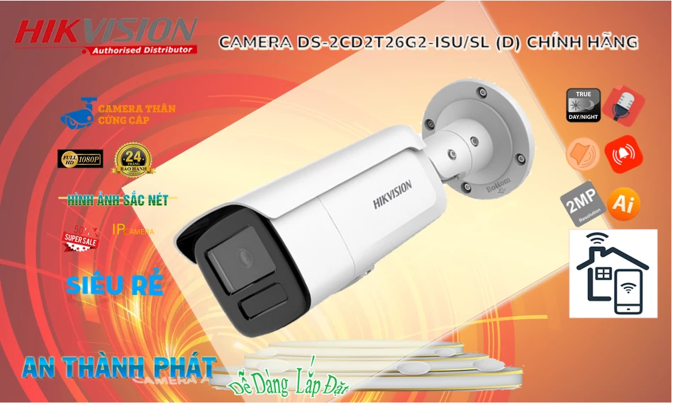 ✅ Camera Hikvision DS-2CD2T26G2-ISU/SL(D) Mẫu Đẹp