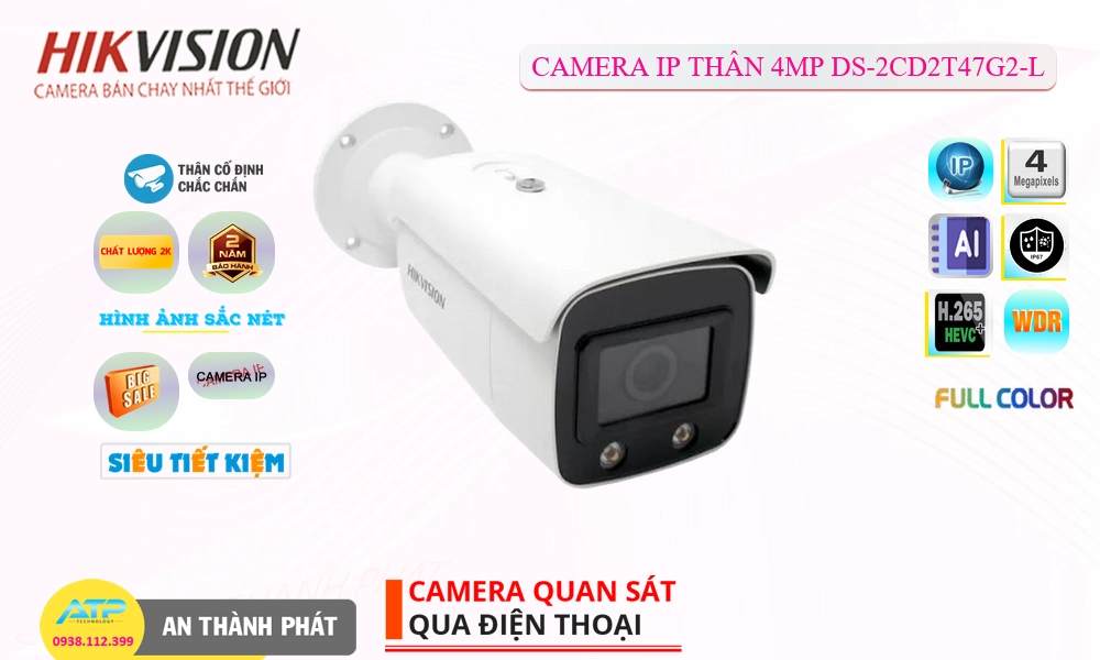 Camera Giá Rẻ Hikvision DS-2CD2T47G2-L HD IP Giá tốt