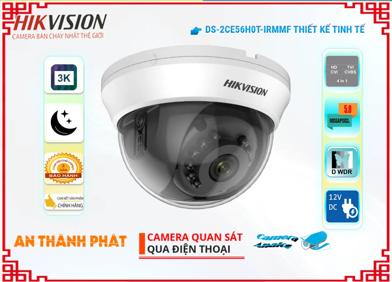 Camera Giá Rẻ Hikvision DS-2CE56H0T-IRMMF Chức Năng Cao Cấp