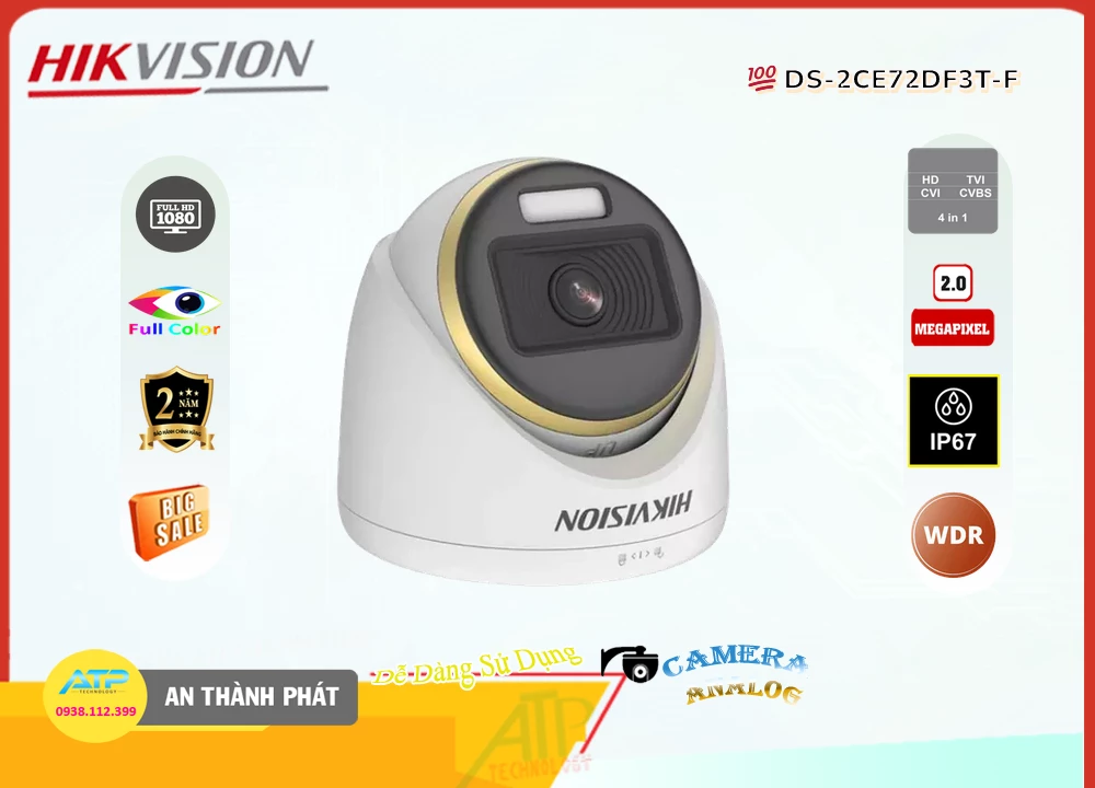 Camera Full Color Hikvision DS-2CE72DF3T-F,Giá DS-2CE72DF3T-F,DS-2CE72DF3T-F Giá Khuyến Mãi,bán Camera Hikvision Thiết