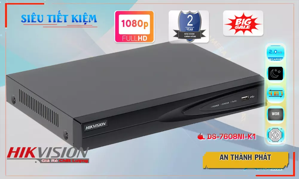 DS-7608NI-K1 sắc nét Hikvision