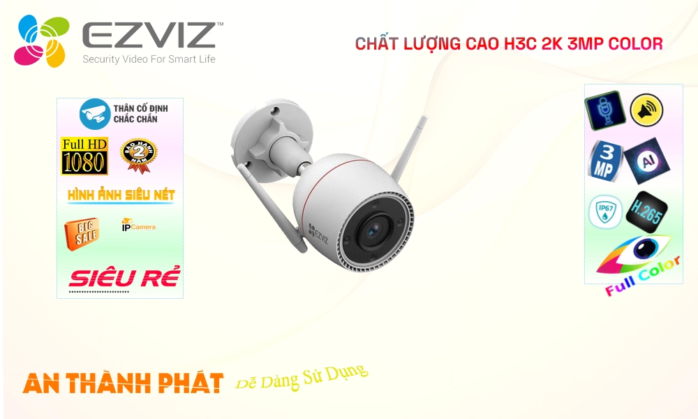 H3C 2K 3MP Color Wifi IP Camera Giá Rẻ Wifi Ezviz