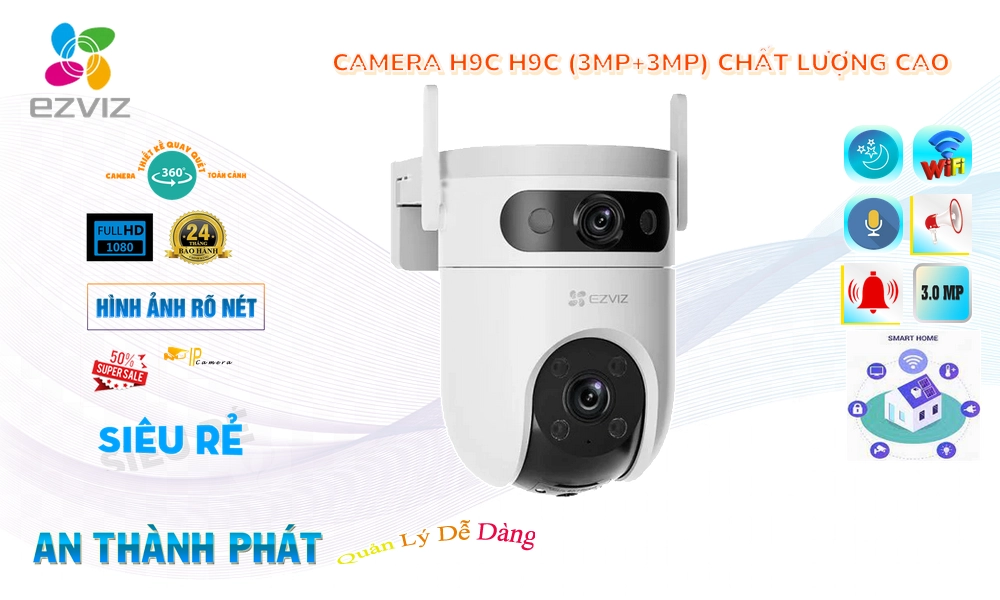 Camera Wifi Ezviz Thiết kế Đẹp Không Dây H9C (3MP+3MP)