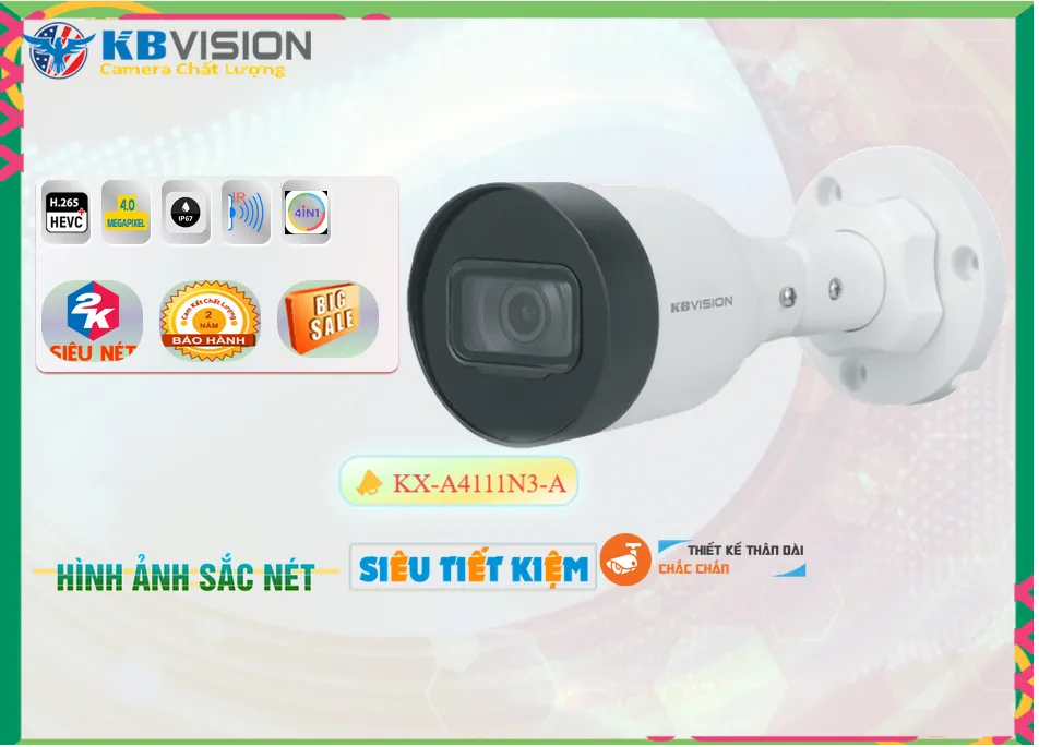 Camera IP thông số có Truyền tải hình ảnh nhanh với dung lượng thấp của công nghệ nén hình H.265+ KBvision KX-A4111N3-A Mẫu Đẹp