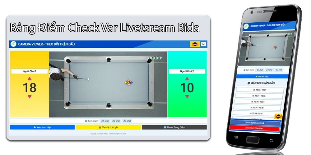 bảng điểm chekc var trong camera livetsream bida