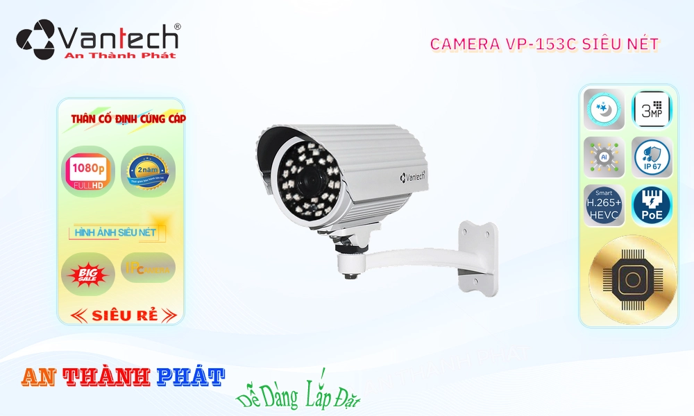 Camera VanTech Thiết kế Đẹp Công Nghệ POE VP-153C