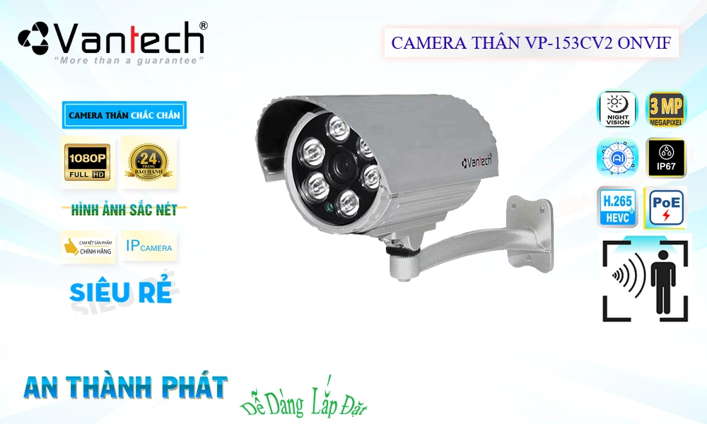 Camera Giá Rẻ VanTech VP-153CV2 Ip POE Sắc Nét Công Nghệ Mới