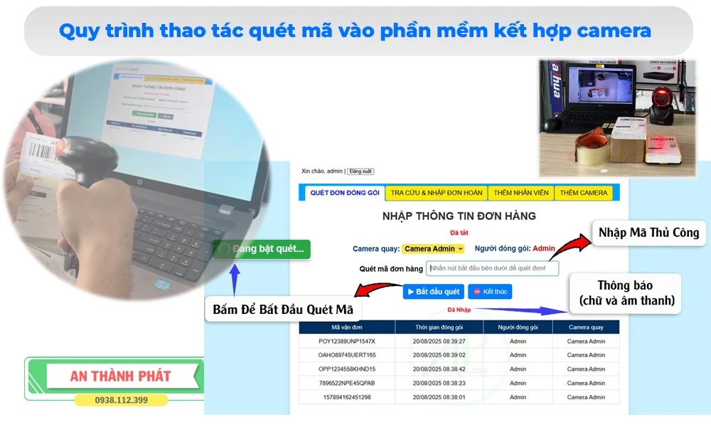 quy trình quét mã và giao diện phần mêm quản lý đơn hàng online
