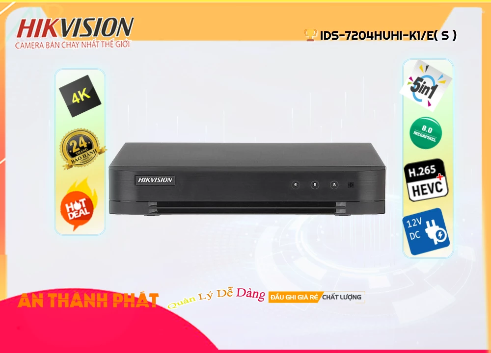 iDS 7204HUHI K1/E(S),Đầu Ghi Hình 8MP Hikvision iDS-7204HUHI-K1/E(S),iDS-7204HUHI-K1/E(S) Giá rẻ, HD Anlog