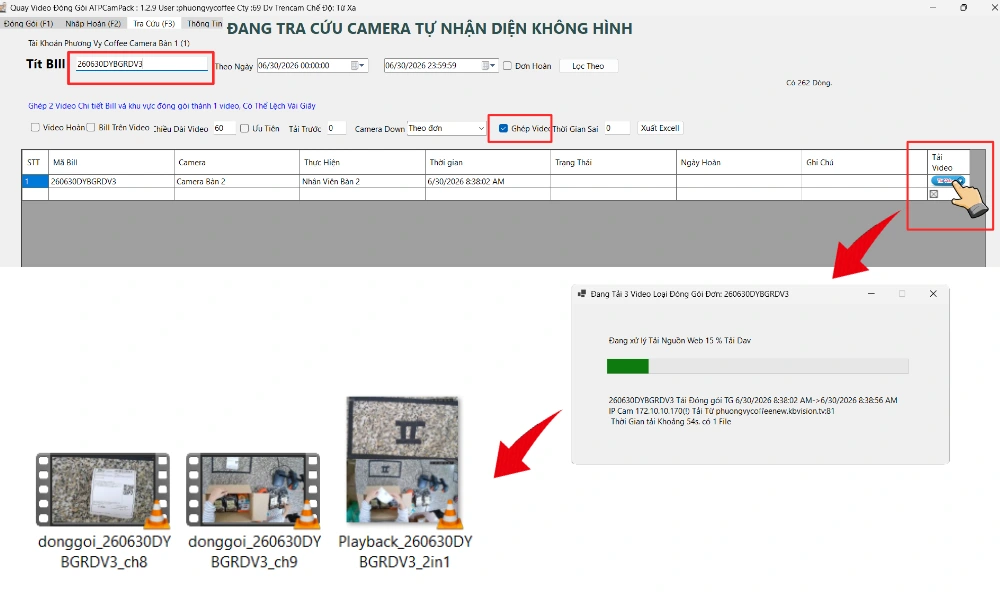 Cách tải video trên phần mềm quay video đóng hàng 