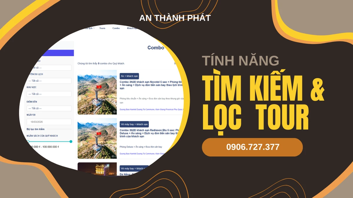 chức năng tìm kiếm và lọc tour thông minh
