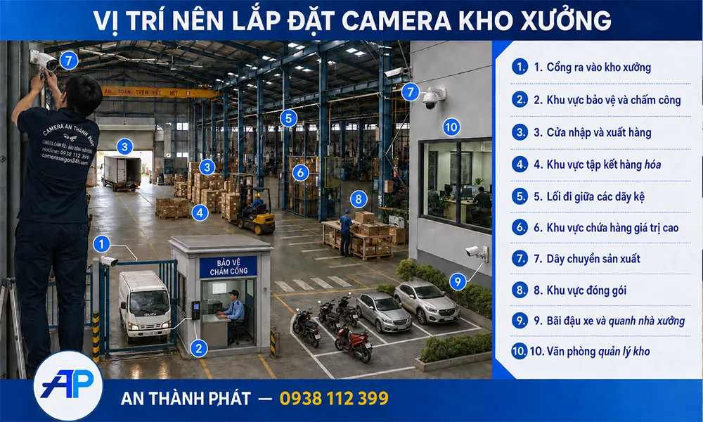 vị trí nên lắp đặt camera kho xưởng